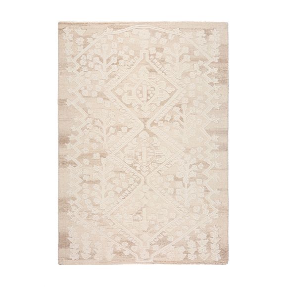 Tapis Venezia Idaho rectangulaire, en laine de Nouvelle-Zélande, couleur beige crème.